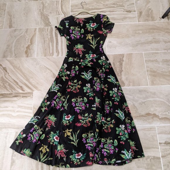 Betsey Johnson Black Floral Maxi Short Sleeve Dress for Urban Outfitters XS - Picture 6 of 9